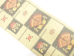 明日香　変わり格子に花唐草模様織り出し袋帯